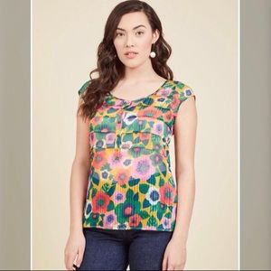 ModCloth Chiffon Floral Multicolor Blouse - Medium
